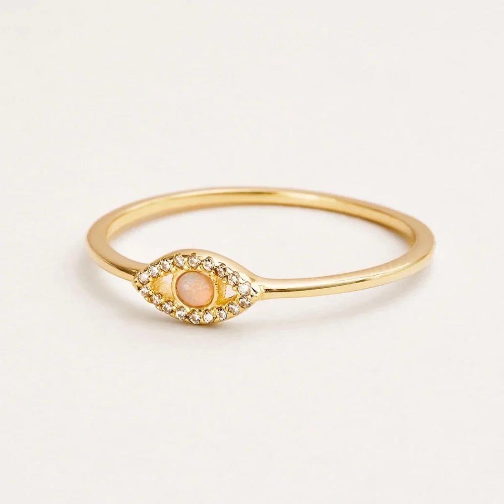 New: Gold Vermeil Evil Eye Opal Stone Pendant Ring - Picture 6 of 9